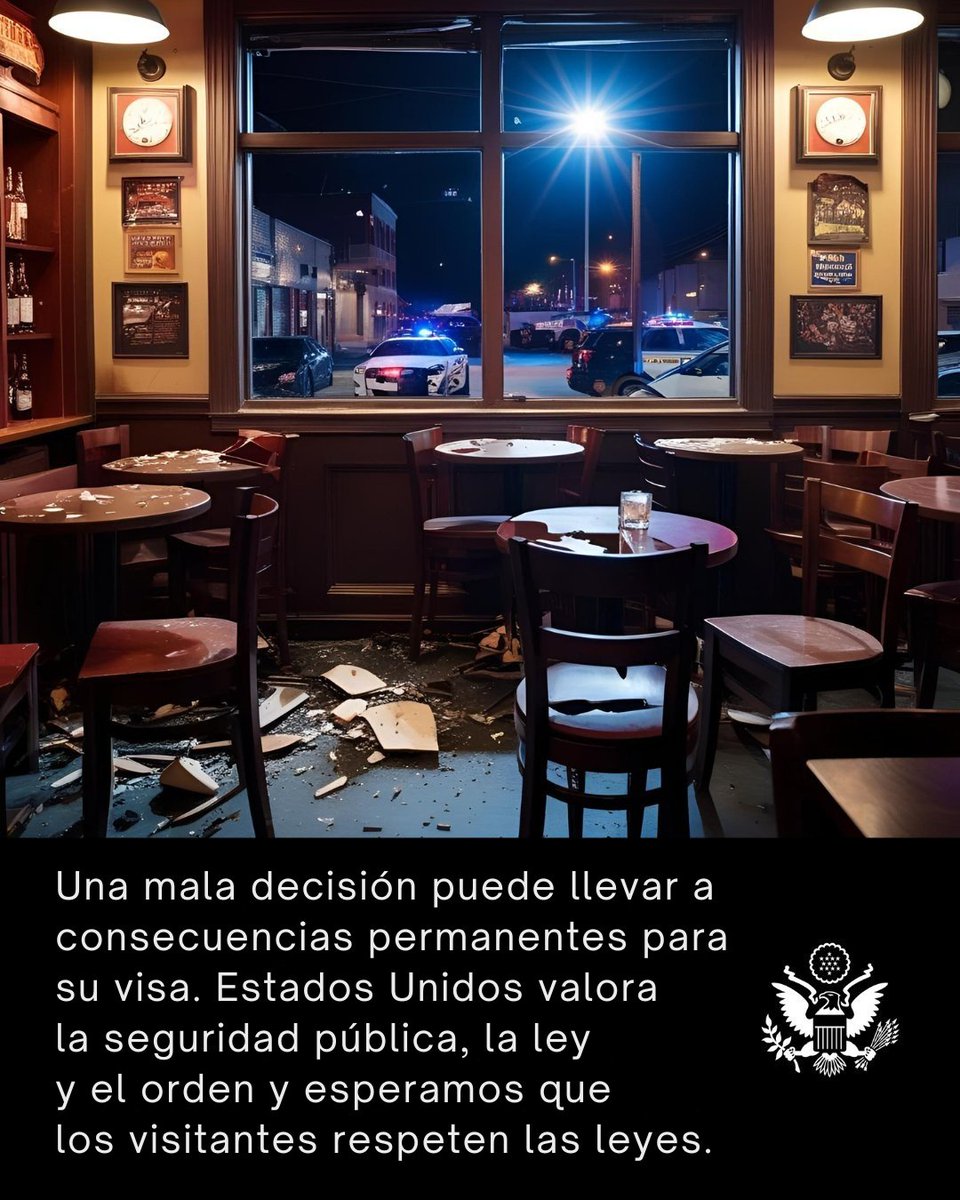 USAenEspanol's tweet image. Si lo arrestan por una agresión, violencia doméstica u otros delitos mientras se encuentra en Estados Unidos, su visa estadounidense podría ser revocada y puede no ser elegible para futuras visas de EE.UU. Una visa es un privilegio, no un derecho.