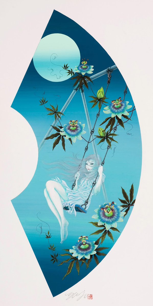 yujimoriguchi's tweet image. ブランコ幽霊 ~ Ghost on the swing ~
595mm×220mm(扇形)
acrylic, kent peper.
2009
#YujiMoriguchi