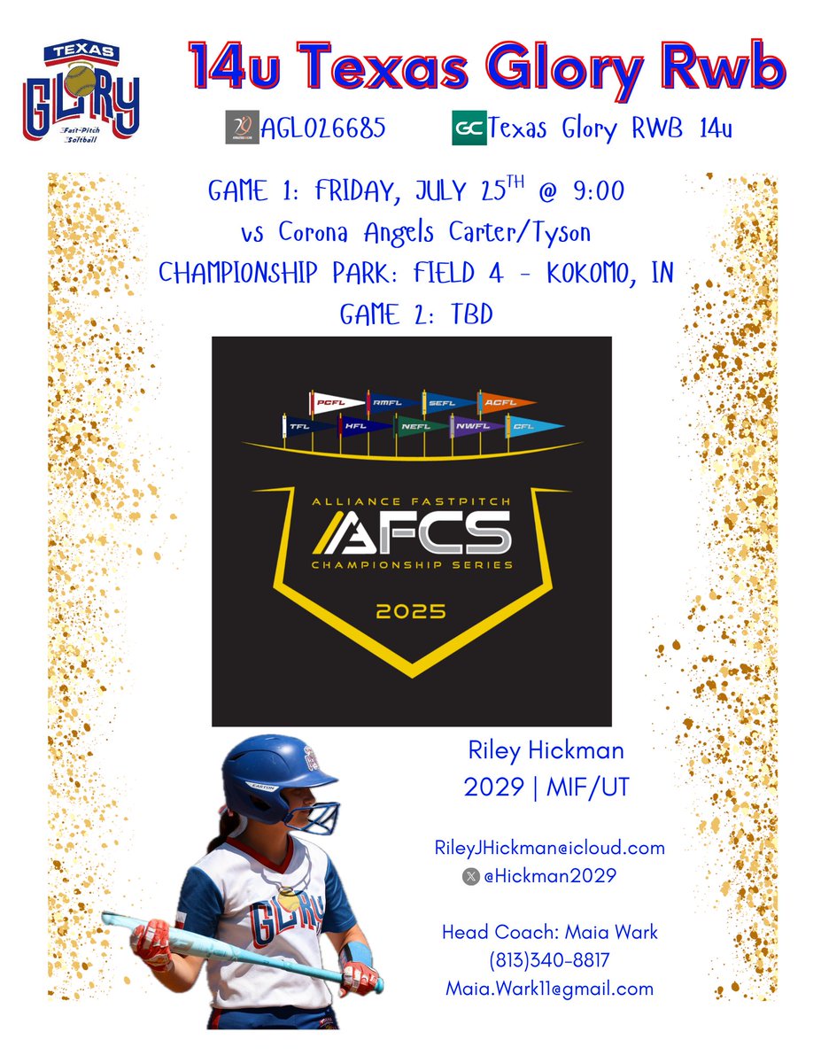 Still healing up, but staying positive and hoping I’ll be able to hit the field in Indiana with my girls. Let’s go Glory! ❤️

#Hickman2029 #TexasGloryRWB #TexasGlory 

<a href="/TexasGlory/">Texas Glory</a> <a href="/TFLfastpitch/">Texas Fastpitch League</a> <a href="/thealliancefp/">The Alliance Fastpitch</a> <a href="/AGLSoftball/">AthletesGoLive Softball</a>
