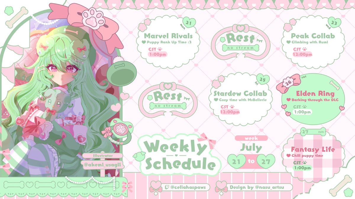 schedule for next week!! be there or i will cry a LOT!
