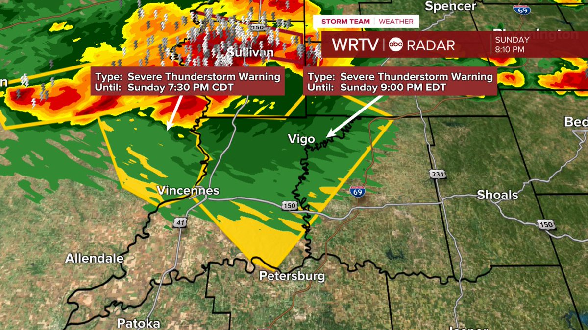 A Severe T'storm WARNING has been issued for Knox, Daviess, Greene, Sullivan until Jul 20 9:00PM