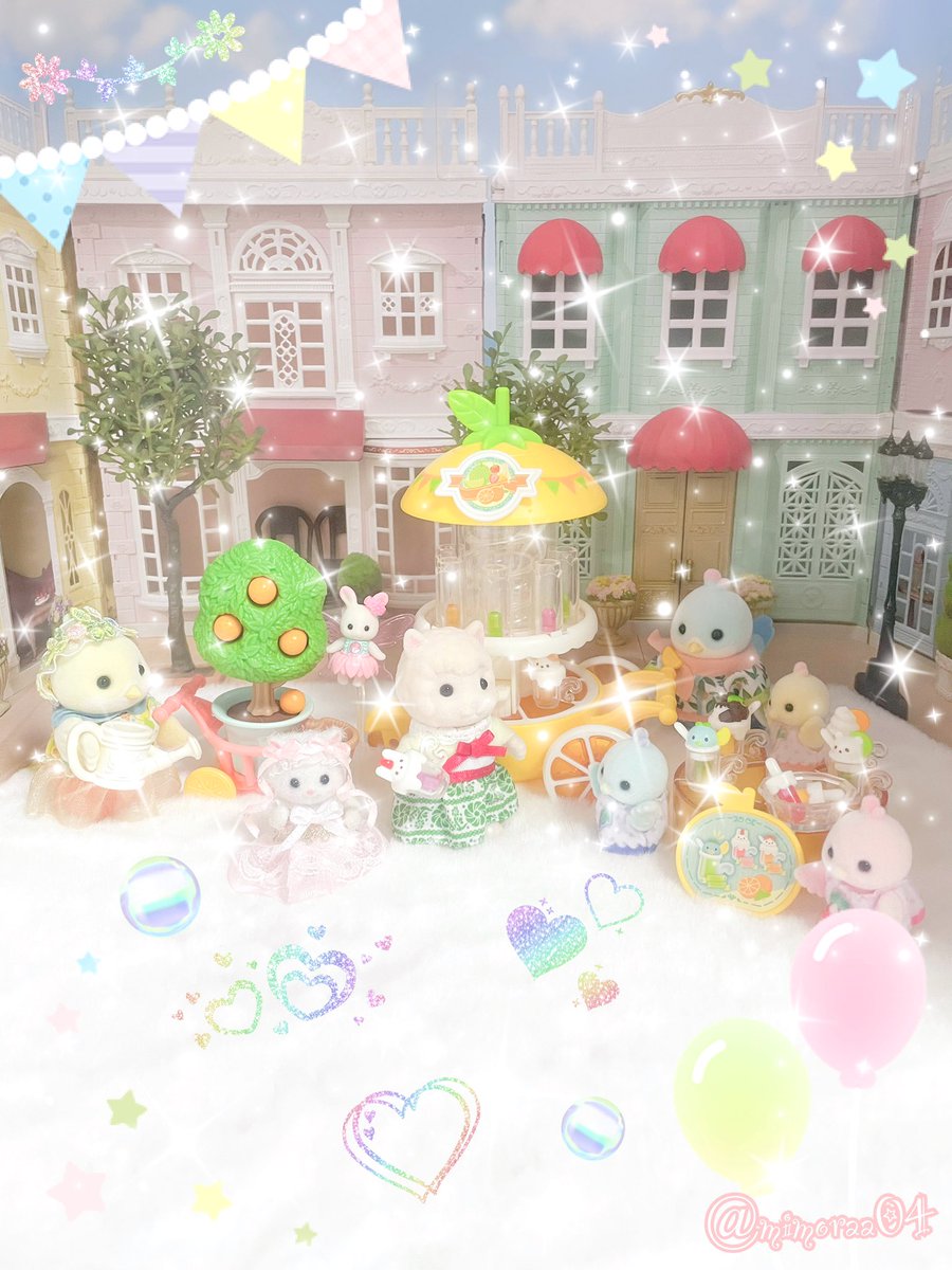 mimoraa04's tweet image. おはようですぅ🎀(♡ᴗ͈ˬᴗ͈)💗
今日は祝日㊗️🎉💗シトラスバードファミリー🕊️🌈の美味しいジュース🍹屋さん💗が街に🫧✨やってくるぅ〜😍🍀🩵みんなが楽しみにしてた日(´˘`*)🎀💗
冷たくて美味しい〜良かったねぇ🎀(*&gt;ᴗ&lt;*)🫶🏻💖💖💖
#シルバニアファミリー #シルバニア #シル活
