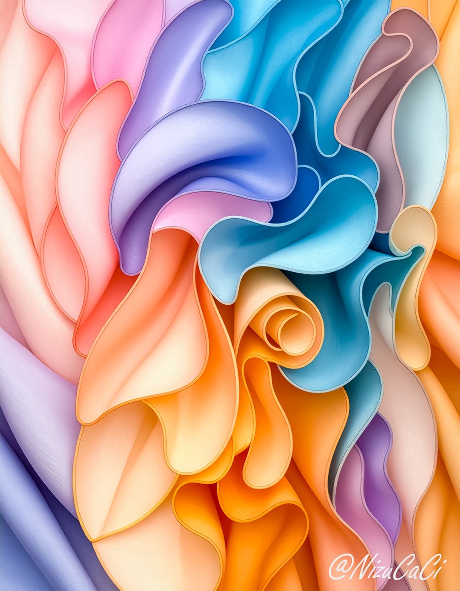 NizuCaCi's tweet image. A bloom of folds and colors—soft, intricate, alive.
Outlines dissolve into silk-like textures.

色彩が形をほどき、しなやかな花のように揺らめく。

#abstractart #paperdesign #3Dart #fabricflow #NizuCaCi