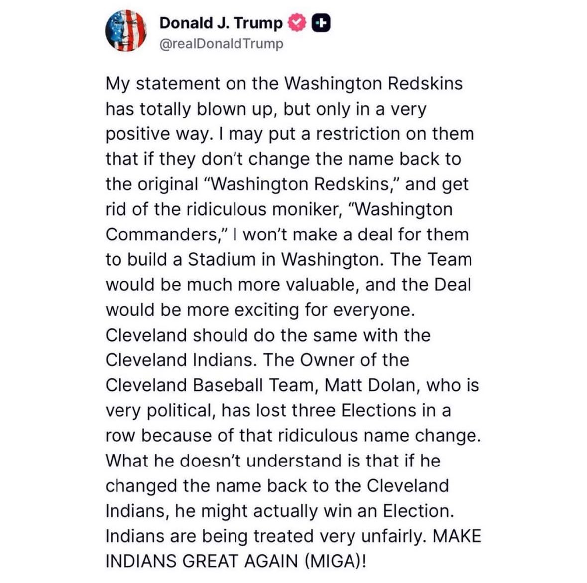 SleeperWSH's tweet image. Trump is threatening to interfere with the RFK stadium opening of the #Commanders don’t change their name back to the Redskins.
#RaiseHail
