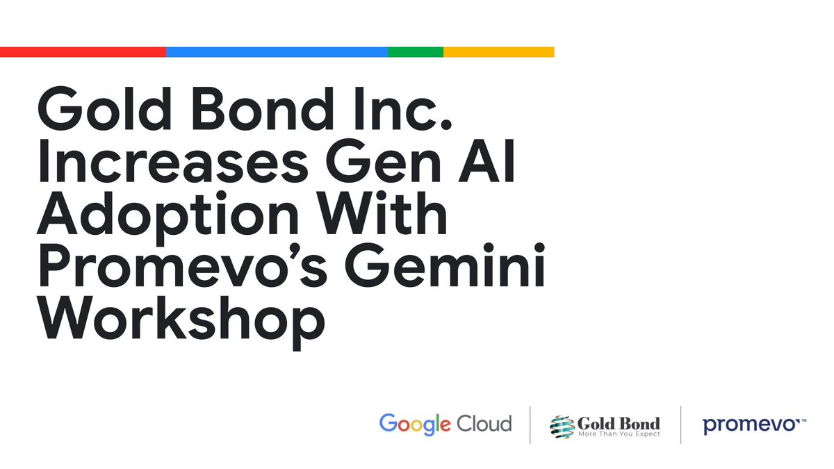 gcloudpartners's tweet image. How do you get a team to embrace new tech? @GoldBondInc cracked the code with @Promevo's hands-on Gemini workshop. The result? A huge jump in AI adoption and efficiency. Check it out → goo.gle/417Bfar.