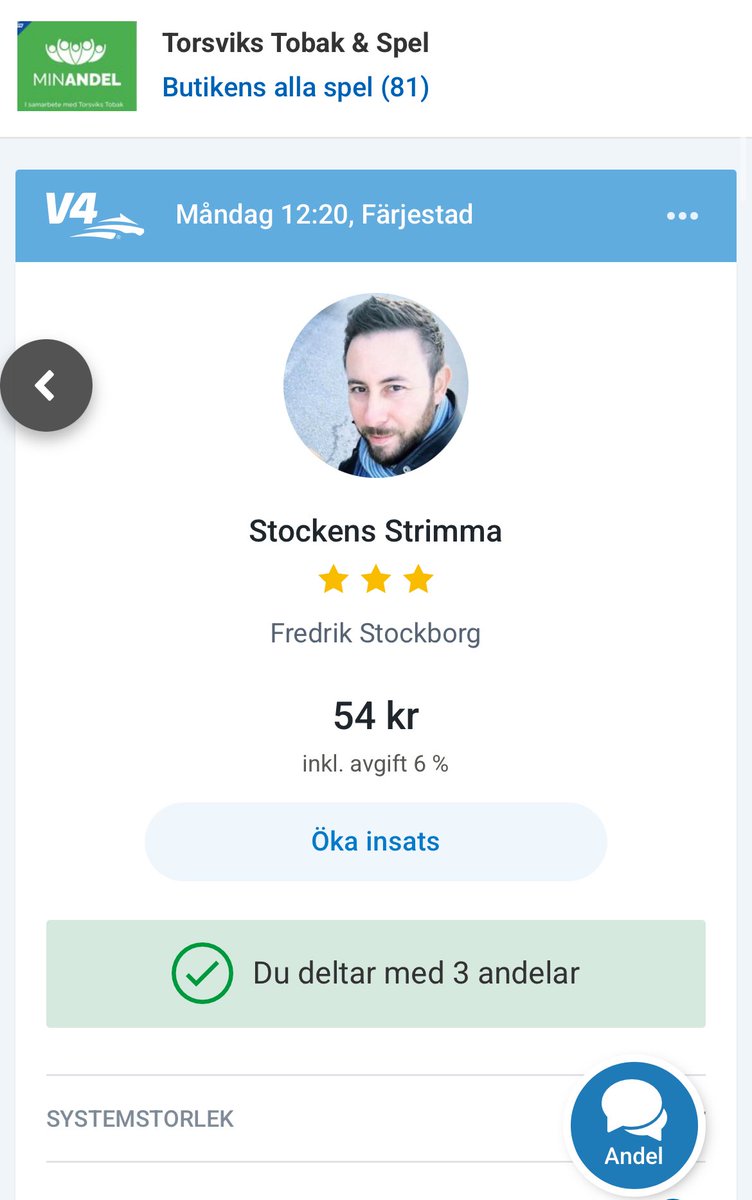 Lunchtrav från Färjestad! Lappen öppen, häng gärna på! 🫶 

atg.se/torsvikstobak/…

#V4 <a href="/MinAndel/">MinAndel.se</a>