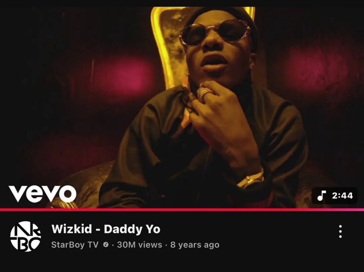 Wizkid - Daddy Yo (Music Video) has surpassed 30m views on YouTube.