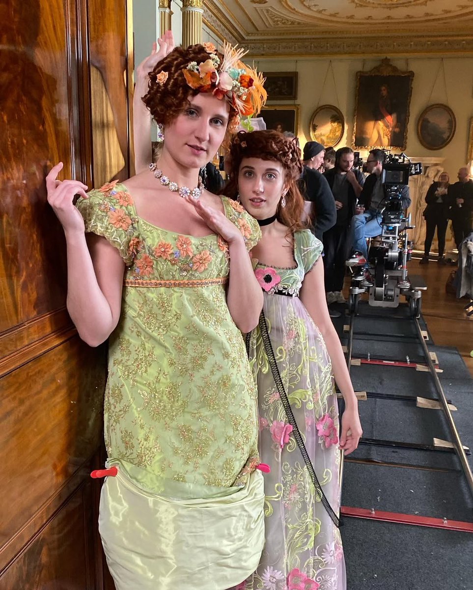 BtonArchives's tweet image. Bessie Carter and Harriet Cains behind the scenes of #Bridgerton Season 1