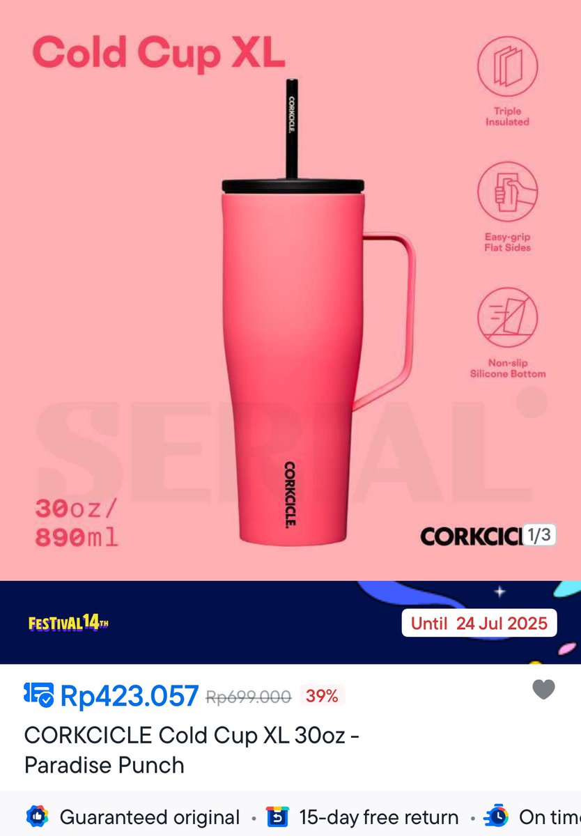 CORKCICLE Cold Cup XL 30oz
Paradise Punch
Only 423k from 699k
s.blibli.com/GNtk/vb8s4gvk