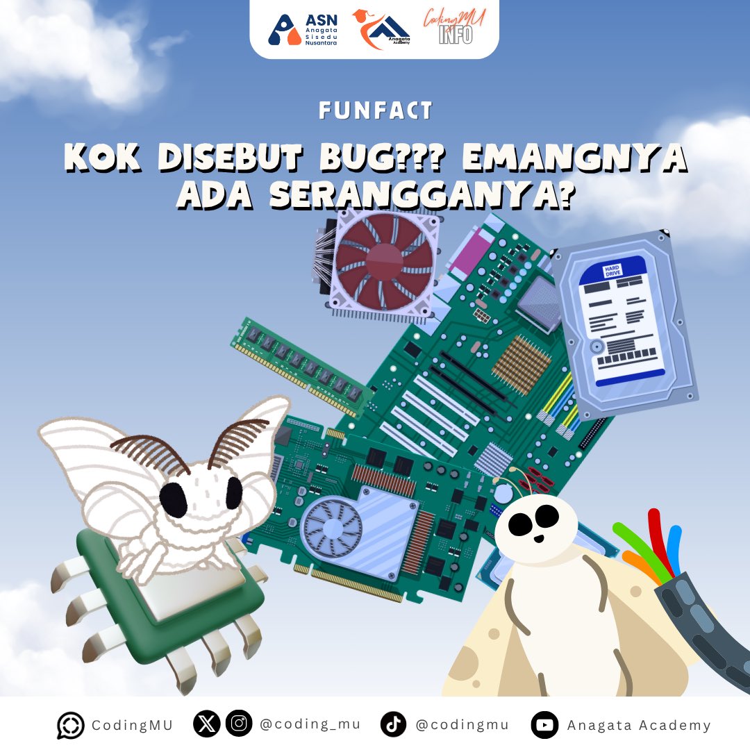 coding_mu's tweet image. BUG DI CODING = SERANGGA?! GAK SALAH DENGER? 🤔

Siapa sangka istilah &quot;bug&quot; itu asalnya dari kupu-kupu nyangkut di komputer? 🐞

Bukan metafora, literally serangga 😱

#AnagataAcademy #ASN #CodingMU #fakta #unik #coding #bug #komputer #programming #sejarah #istilah #edukasi