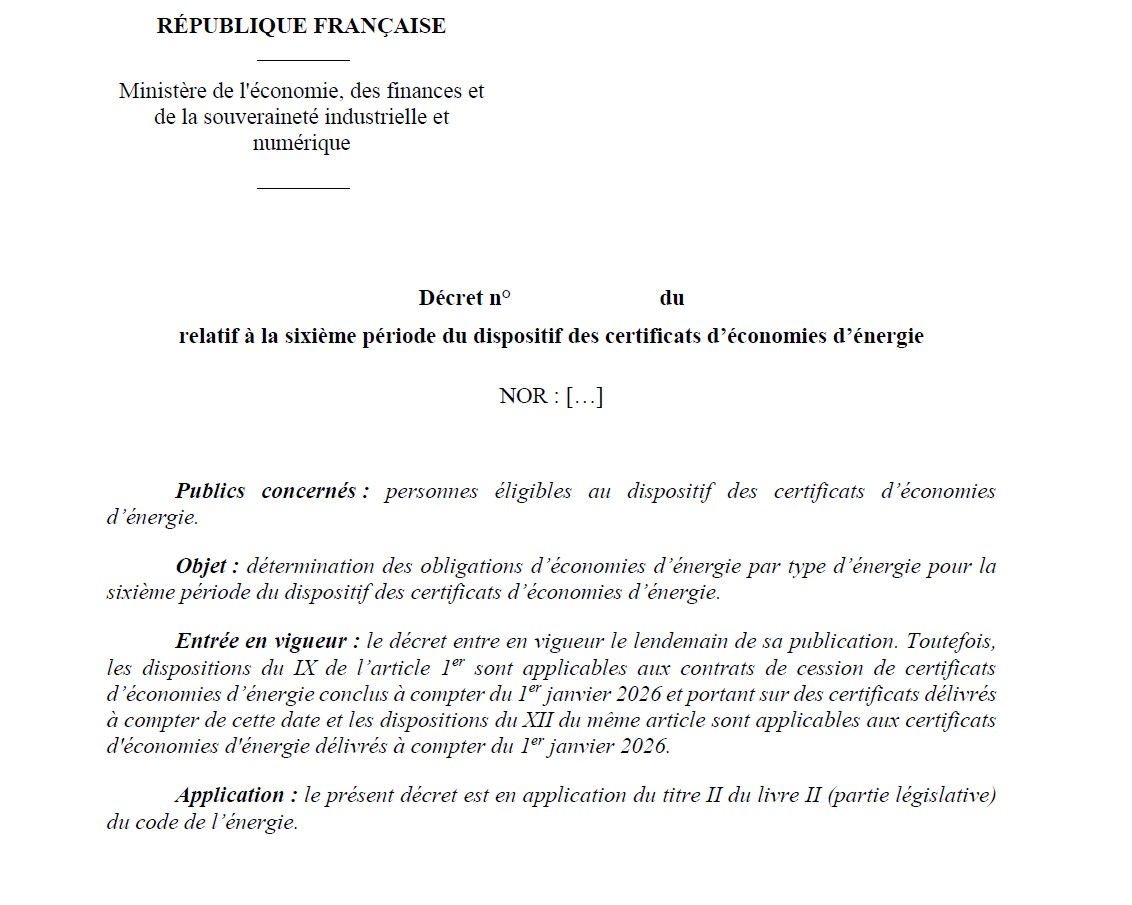 Quotidiag's tweet image. [Brève] Le projet de décret relatif à la 6e période des CEE a été mis en consultation publique ce matin. Les contributions sont attendues jusqu&apos;au 10 août 2025. f.mtr.cool/nboasfnqgw