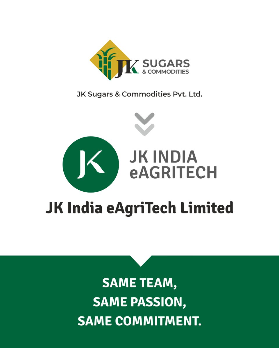 JK Group Official (@jkgroupofficial) on Twitter photo The Next Chapter Begins!
JK Sugars & Commodities Pvt. Ltd. is now 𝐉𝐊 𝐈𝐧𝐝𝐢𝐚 𝐞𝐀𝐠𝐫𝐢𝐓𝐞𝐜𝐡 𝐋𝐢𝐦𝐢𝐭𝐞𝐝, expanding our horizons while staying rooted in trust, expertise, and excellence.
#JKIndiaeAgriTech #LogoReveal #JKIndia
<a href="/uppalshah/">Uppal Shah</a> <a href="/hemant888899/">Hemant Shah</a> <a href="/sreeraman/">Sreeraman Thiagarajan</a> The Next Chapter Begins!
JK Sugars & Commodities Pvt. Ltd. is now 𝐉𝐊 𝐈𝐧𝐝𝐢𝐚 𝐞𝐀𝐠𝐫𝐢𝐓𝐞𝐜𝐡 𝐋𝐢𝐦𝐢𝐭𝐞𝐝, expanding our horizons while staying rooted in trust, expertise, and excellence.
#JKIndiaeAgriTech #LogoReveal #JKIndia
<a href="/uppalshah/">Uppal Shah</a> <a href="/hemant888899/">Hemant Shah</a> <a href="/sreeraman/">Sreeraman Thiagarajan</a>
