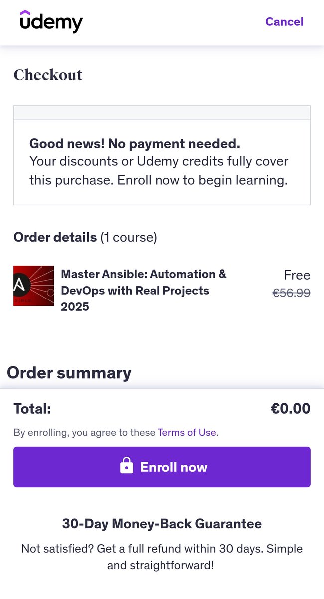 #بدرد_بخور 
#اموزشی 
#udemy 
دوره خوبی هستش اگر نیاز دارید تا برداشته نشده به صورت رایگان به اکانت یودمی تون اضافه کنید
موضوع :
Master Ansible: Automation &amp; DevOps with Real Projects 2025

لینک :
udemy.com/course/ansible…