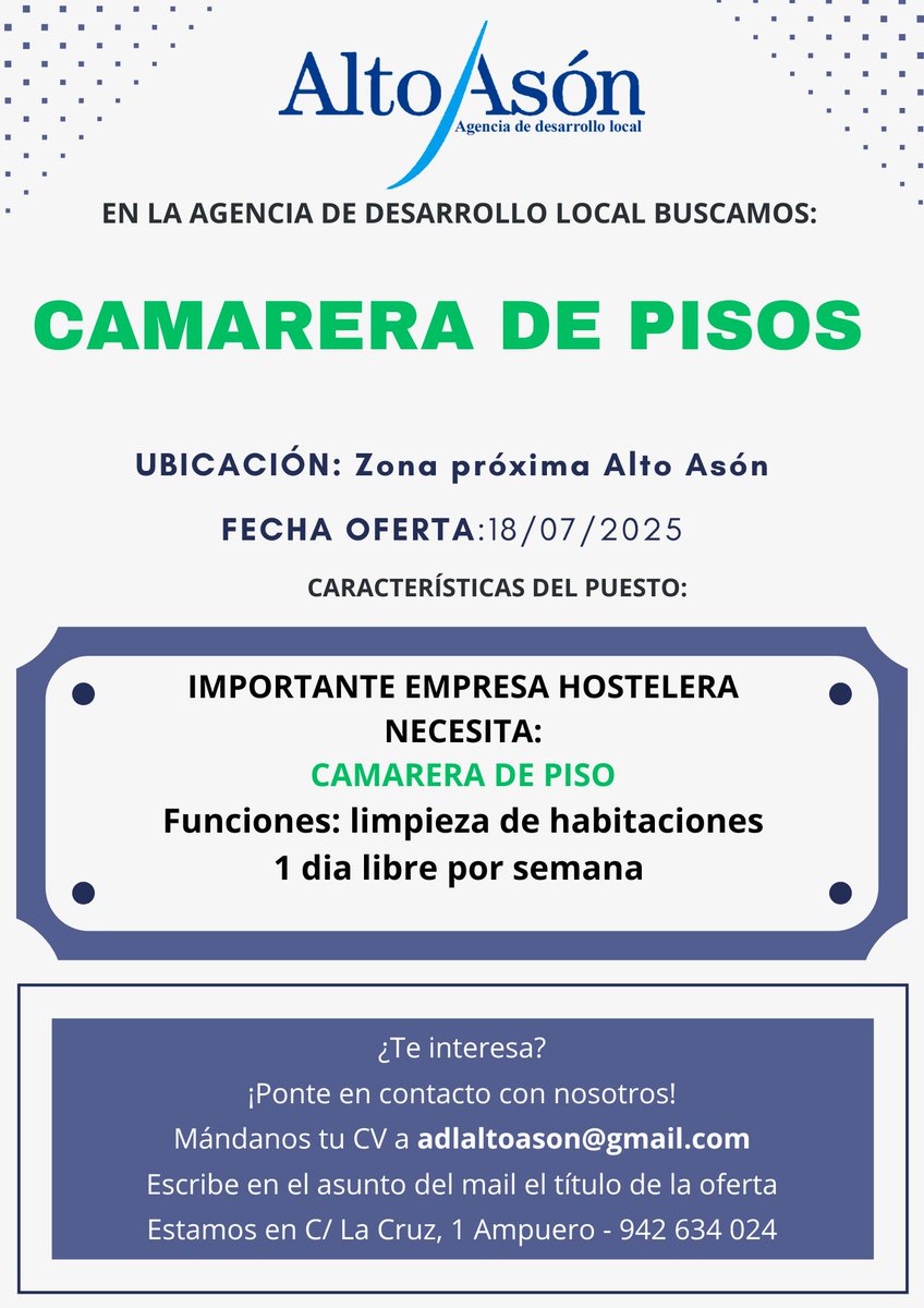 🧾 Ofertas de Empleo de la Agencia de Desarrollo Local Alto Asón.
#OfertaDeTrabajo #OfertaEmpleo #ADL

+Info 👉  bit.ly/1UvIkWe
ADL Alto Asón