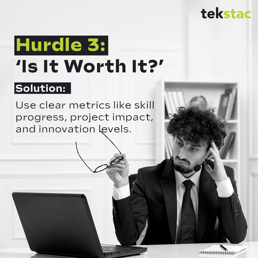 TekstacHQ's tweet image. 💸 Hurdle 3: “Is it worth it?”
If learning feels like a checkbox, it won’t inspire action.
✅ Fix: Use metrics that matter—project impact, skill gains, innovation sparked.
#LearningROI #SkillMeasurement #LNDStrategy