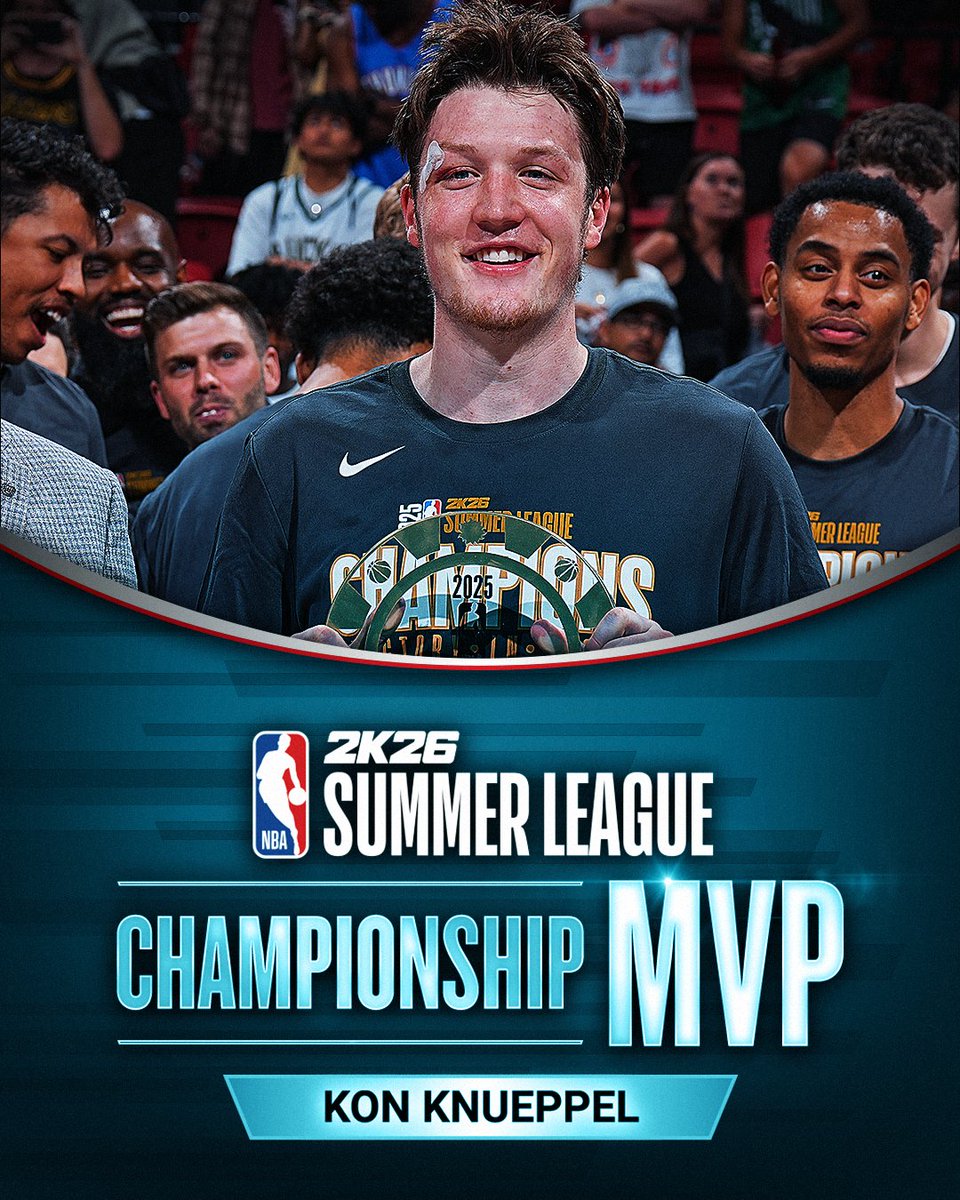 NBA's tweet image. Kon Knueppel's team-high 21 points earns him the #NBA2KSummerLeague Championship Game MVP!