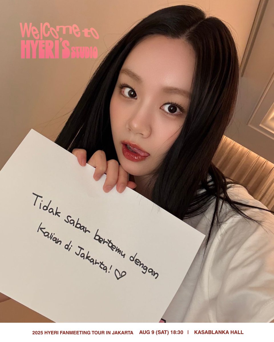 luppyverse's tweet image. Hyeri nggak sabar ketemu kalian di Jakarta!” 💗
Masa kalian gamau nyamperin Hyeri siii 🤭🤭
📍 HYERI FANMEETING TOUR IN JAKARTA
🗓 Sabtu, 9 Agustus 2025
⏰ 18.30 WIB
📍 Kasablanka Hall
Bakalan ada momen lucu, haru, dan TMI langsung dari Hyeri — dan cuma bisa kamu rasain di…