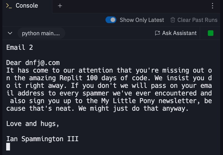 Created spam emails 📧 with 'pretty printing.' Don't worry. It's fake. Day 34 of #Replit100DaysOfCode #100DaysOfCode. Join me on <a href="/Replit/">Replit ⠕</a> join.replit.com/python