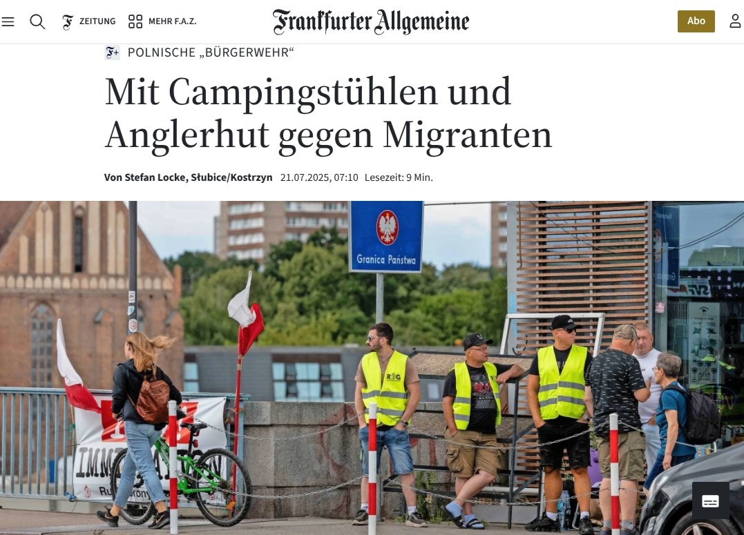 sbalcerac's tweet image. Niemiecka prasa drwi z @ROGranic (cytat): &quot;Z krzesłami kempingowymi i czapeczkami wędkarskimi przeciwko migrantom&quot;. @Stefan_Locke nie ma z czego się śmiać, nawpuszczaliście bezmyślnie nielegalnych migrantów i teraz wasza policja biega w kamizelkach kuloodpornych i z długą bronią.