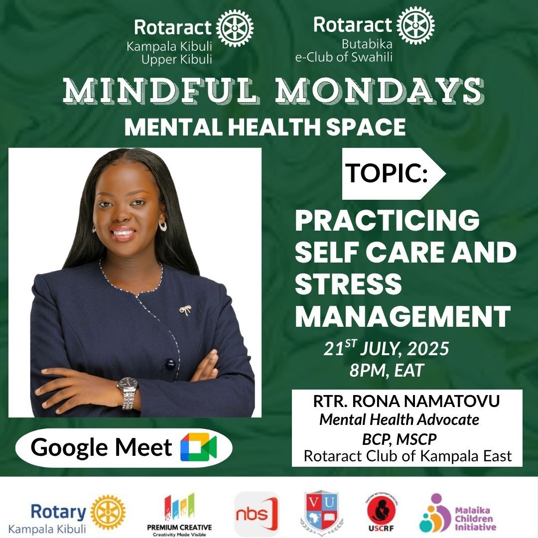 “You Can’t Pour from an Empty Cup. Learn How to Refill Yours Through Self-Care &amp; Stress Relief. 💆🏽‍♀️🧘🏽‍♂️”
share, and support!
Guest Speaker: Rtr. Rona Namatovu, Mental Health Advocate, BCP, MSCP
Date: Monday 21st July, 2025
Time: 8PM, EAThttps://meet.google.com/rds-rfcp-zud