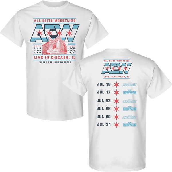 ShopAEW's tweet image. Celebrate SUMMER with AEW in Chicago as part of our residency at the legendary @AragonBallroom!
Get your AEW x Chicago Tour Dates t-shirt right now!
shopaew.com/official-appar…