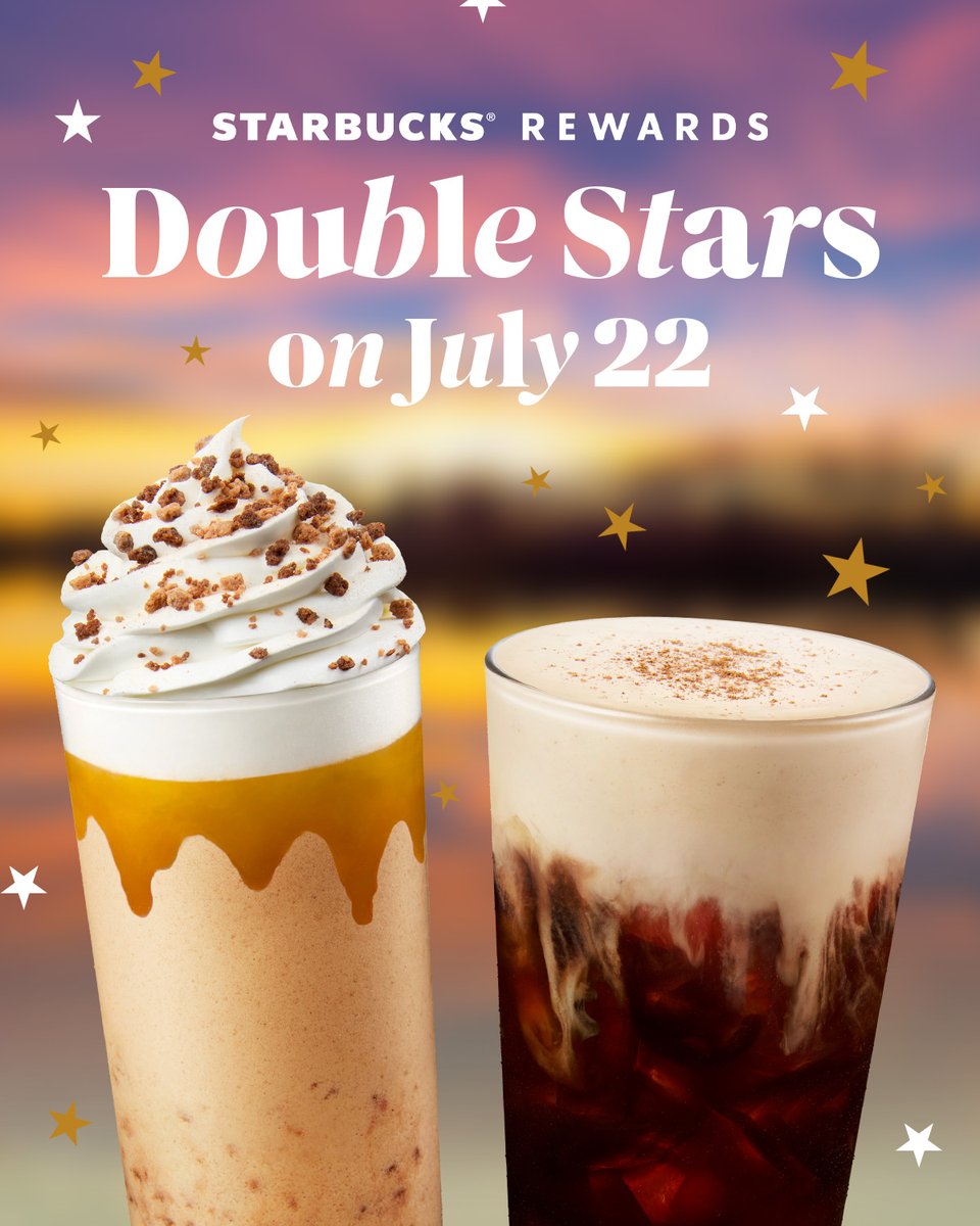 Ready for one last sip this season? 🌞

Enjoy DOUBLE STARS tomorrow, July 22, with our all-new beverages.

💛 Golden Caramel Churro series
💜 Raisin Con Crema 

Download the Starbucks app and sign up now with just your email. Visit starbuckscard.ph for more details. ✨