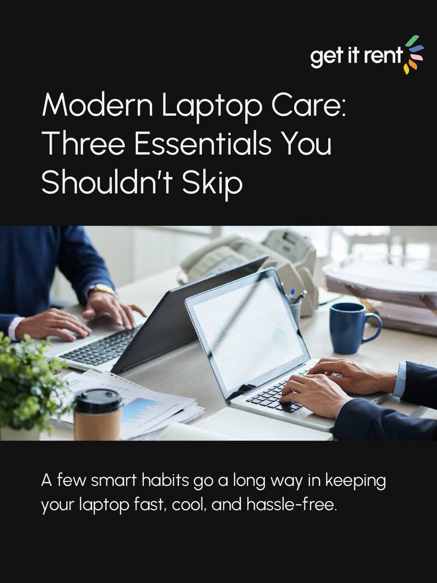 rent_get's tweet image. Guilty of keeping your laptop plugged in 24/7? Or working from bed on a blanket? 🙈
We’ve all done it.

But these 4 quick tweaks can save your laptop from heat, lag &amp;amp; early burnout.
Swipe to level up your tech habits. 💻

#LaptopTips #GetItRent #RemoteWork