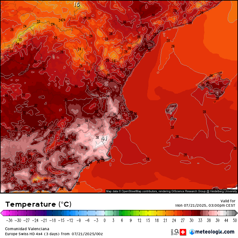 Hoy bajan un poco las máximas pero ascienden en el sur de Alicante donde podrían llegar a los 41c.

Calor intenso 🥵

Fuente meteologix.com