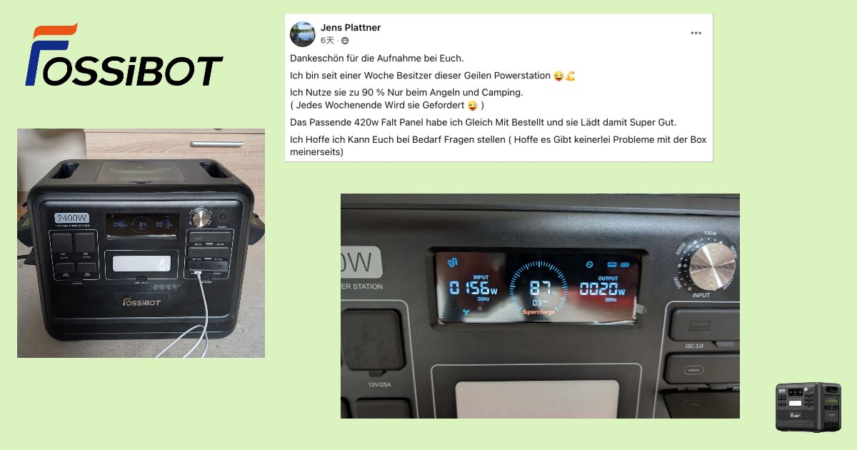 FossibotTech's tweet image. #fossibotusershare ❤️
Jens Plattner uses his FOSSiBOT power station + 420W solar panel mainly for fishing and camping—every weekend! 🎣🏕️🔋
💬 What’s your story? Join the group & share:
facebook.com/groups/1169537…
🎁 Get a discount: fossibot.live/euXYF2400