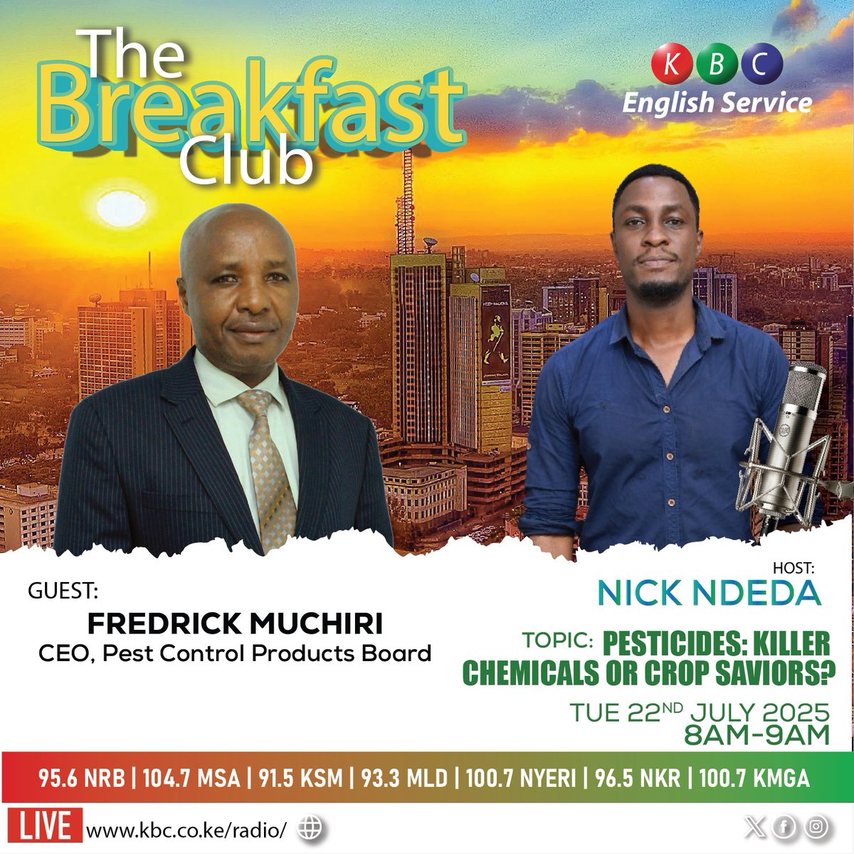 KBC English Service (@kbcenglish) on Twitter photo PESTICIDES: KILLER CHEMICALS OR CROP SAVIORS?
When you bite into your sukuma or sip your fresh juice—do you ever wonder what else you're consuming besides nutrients? Let’s talk
<a href="/NickNdeda/">Nick Ndeda</a>
#BreakfastClubKBC
Listen live: kbc.co.ke/radio/
^KO PESTICIDES: KILLER CHEMICALS OR CROP SAVIORS?
When you bite into your sukuma or sip your fresh juice—do you ever wonder what else you're consuming besides nutrients? Let’s talk
<a href="/NickNdeda/">Nick Ndeda</a>
#BreakfastClubKBC
Listen live: kbc.co.ke/radio/
^KO