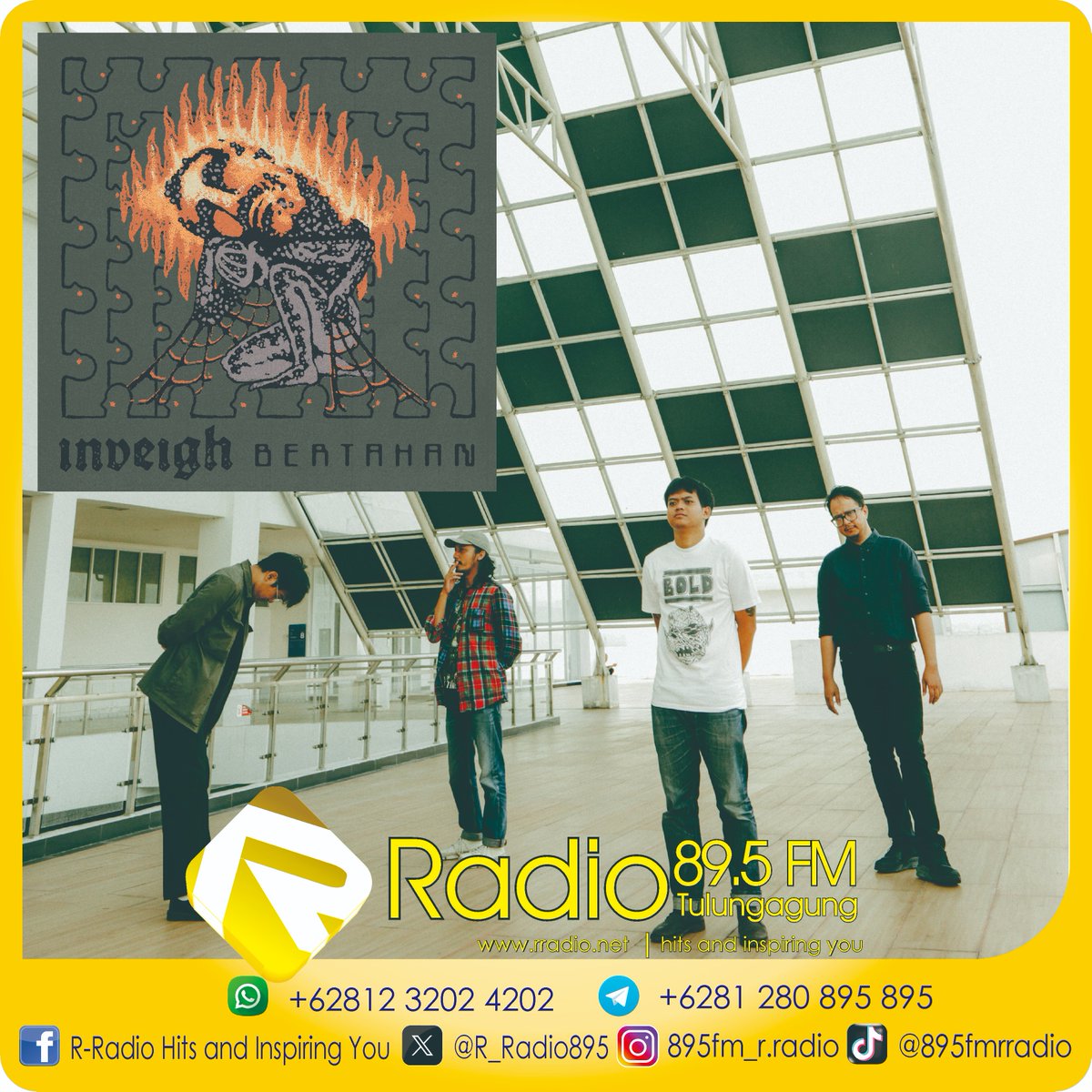 R_Radio895's tweet image. KAWAN, stlh stahun brlalu akhirny unit garage/indie punk Mlg, Inveigh mrilis single trbaru brjudul “Bertahan”. Sbuah anthem utk para pkerja yg jenuh akan rutinitas, yg hadir Mei 2025 ini.
Simak single “Bertahan" dari Inveigh hanya si 89.5 FM R-Radio, Hits and Inspiring You.