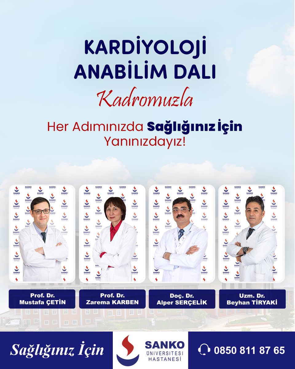 Kardiyoloji Anabilim Dalı Kadromuzla Her Adımınızda Sağlığınız İçin Yanınızdayız!
#sankohastanesitr #kardiyolojipolikliniği #kardiyolojiuzmanı #kardiyoloji