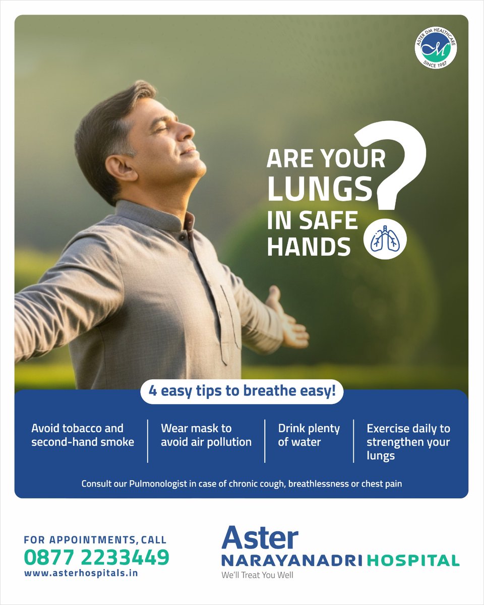 asternarayanadr's tweet photo. Protect your lungs - they're working every second for you!
Follow these 4 simple tips to breathe easier and live healthier.
.
.
#PulmonologyCare #HealthyLungs #StopSmoking #LungExercise #ChronicCough #RespiratoryHealth #Pulmonologist #DoctorTips #LungCareTips https://t.co/ltsxn0rHhy