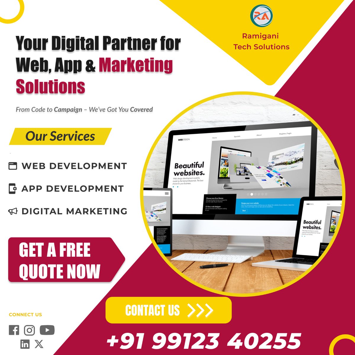 RamiganiTe99276's tweet image. 🚀 Take your business to the next level with Ramigani Tech Solutions Pvt Ltd!
We offer:
📱 Mobile App Development
💻 Web Design &amp;amp; Development
📢 Digital Marketing
Grow smarter. Go digital. 
ramigani.com 
#ramiganitechsolutions #rts