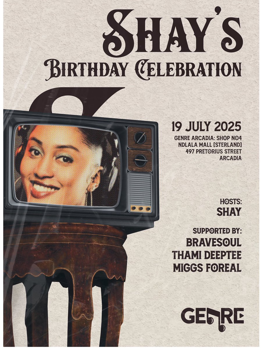OttoB_'s tweet image. @genre_arcadia
Shay’s Birthday Celebration
Saturday 19 July ‘25
Djs
16:00-18:00 OttoB
18:00-20:00 Bravesoul
20:00-22:00 Miggs
22:00-0:00 Thami
0:00-02:00am Shay
📍Shop no: 4, 497 Pretorius Street, NDLALA Mall aka Sterland, Arcadia, Pretoria. #TheHomeOfHouseMusic