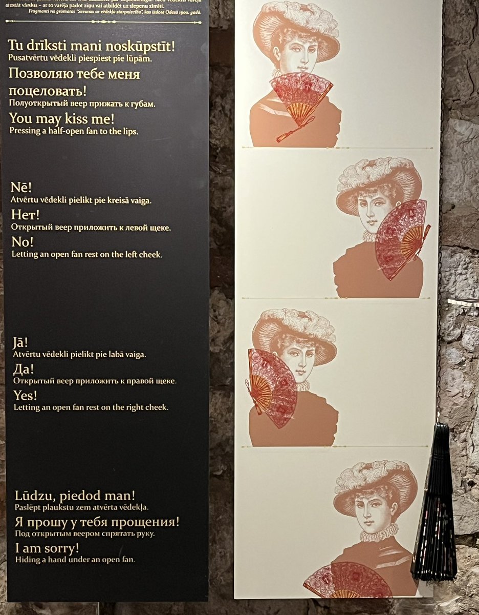 MicheleBerdy's tweet image. Your #morningcalm in Riga is a translation poster of fan-speak from the Fashion Museum.