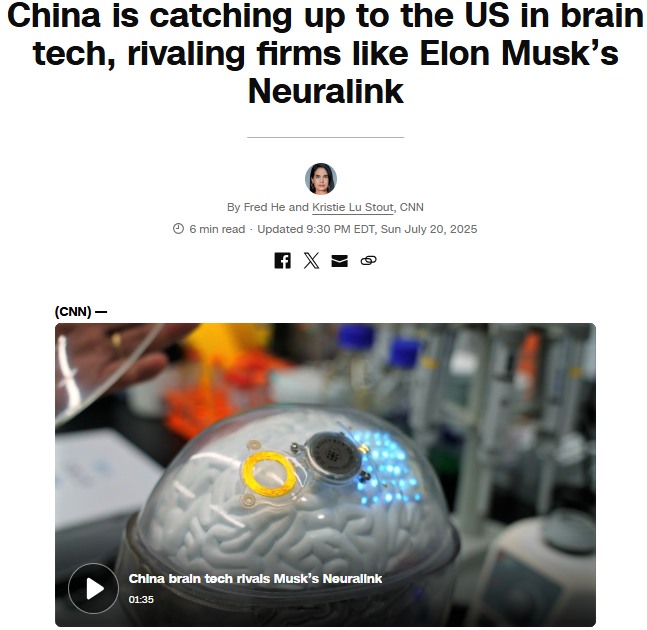 ShangguanJiewen's tweet image. CNN still doesn't understand that China is ahead in the vast majority of technologies.
While CNN is calling China's science "catching up" most US science has already fallen far behind.
Chinese researchers are rapidly advancing non-invasive and minimally invasive BCIs, including…