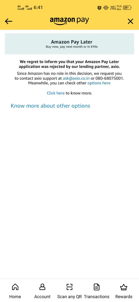 Deepak_meena___'s tweet photo. @AmazonHelp I followed the steps you provided to reapply for Amazon Pay Later, but I’m still unable to proceed. The option is visible on my account but not clickable.I’ve attached a screenshot for your reference. Kindly check and let me know the reason for this issue and how I can reapply https://t.co/eeBGNXd6vS