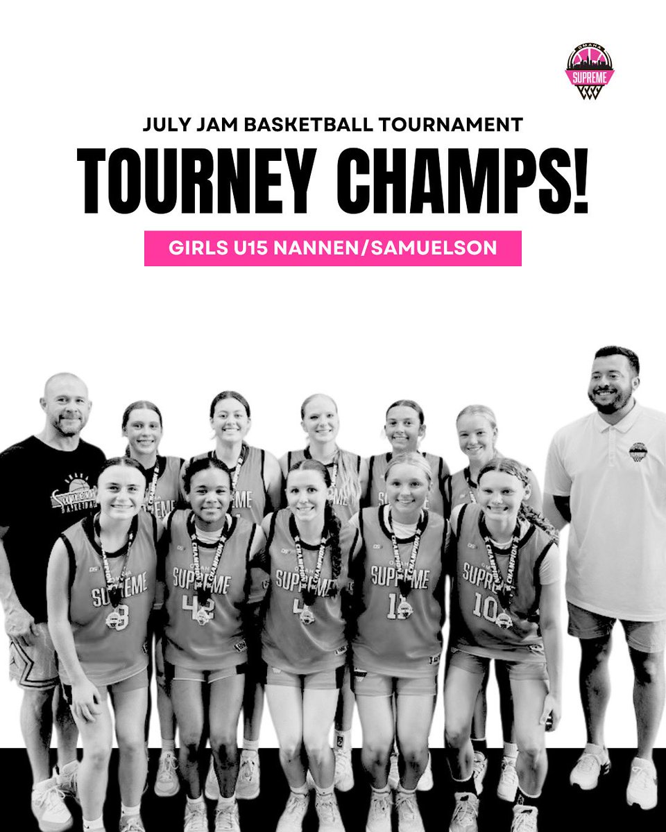 TOURNEY CHAMPS! 🏀🔥⛹🏽‍♀️

Congrats to U15 Nannen on winning the July Jam Basketball Tournament! A great team win by all the players! Way to finish strong, ladies! 🏀
 
Team Roster: omahasupremebasketball.com/nannen-samuels…