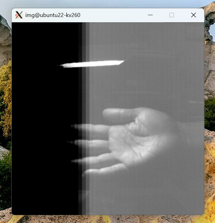 Ryuz88's tweet image. PYTHON300センサー、ZROTモードにして xsm_delay を小さくしていくと、フレームレートが上がっていくけど左側から黒くなっていくという面白い動きをする。
そして真っ黒(0x00)かと思ったら強い明りのあるラインはなんか写っている!