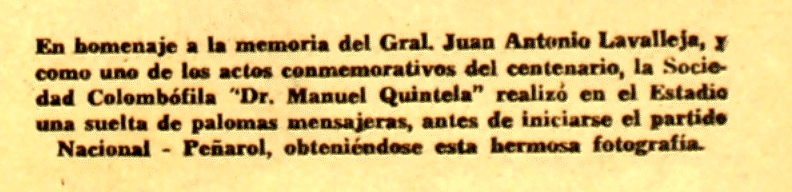 Suelta de palomas mensajeras antes del Clasico de octubre de 1953 (Peñarol 5 - Nacional 0).