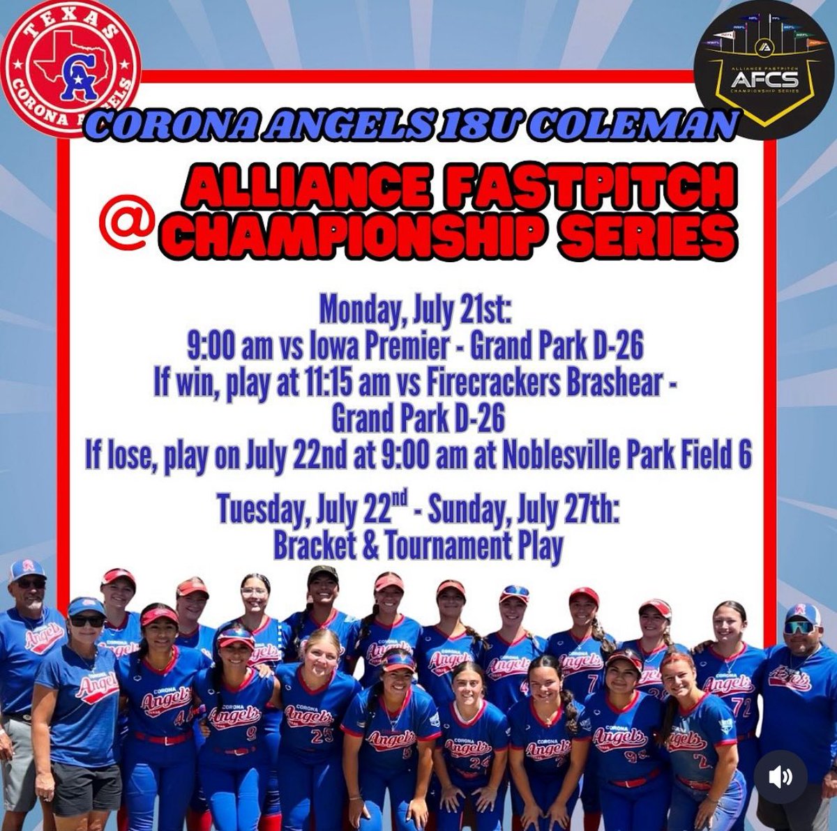 It’s time for the big one 🏆🔥
Ready to leave it all on the field. Let’s finish this season strong! Here’s my schedule for the Alliance Fastpitch Championship!!
#4Him  <a href="/coronaangelstx/">Corona Angels Texas</a> <a href="/coachkchapman/">Kelsey Chapman</a> <a href="/BissaroCoach/">Coach B</a>