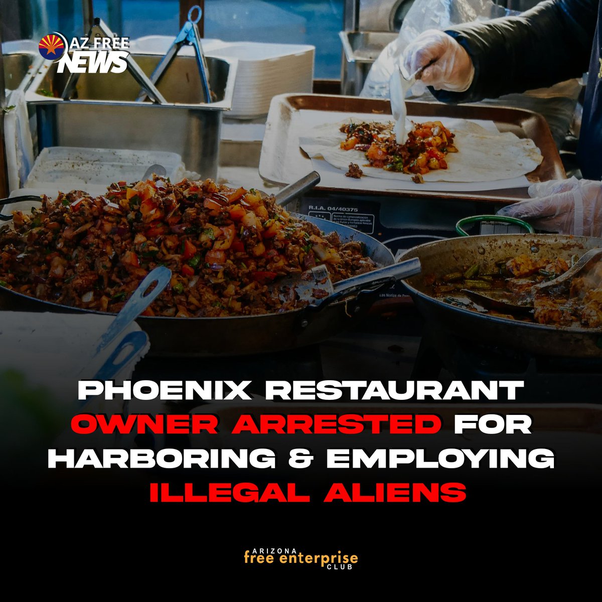 azfec's tweet image. A Valley restaurant owner has been arrested for knowingly harboring and employing illegal aliens—raising major concerns about border security, public safety, and law enforcement priorities in Arizona.
This isn’t just about one business. It’s about the broken system that rewards…