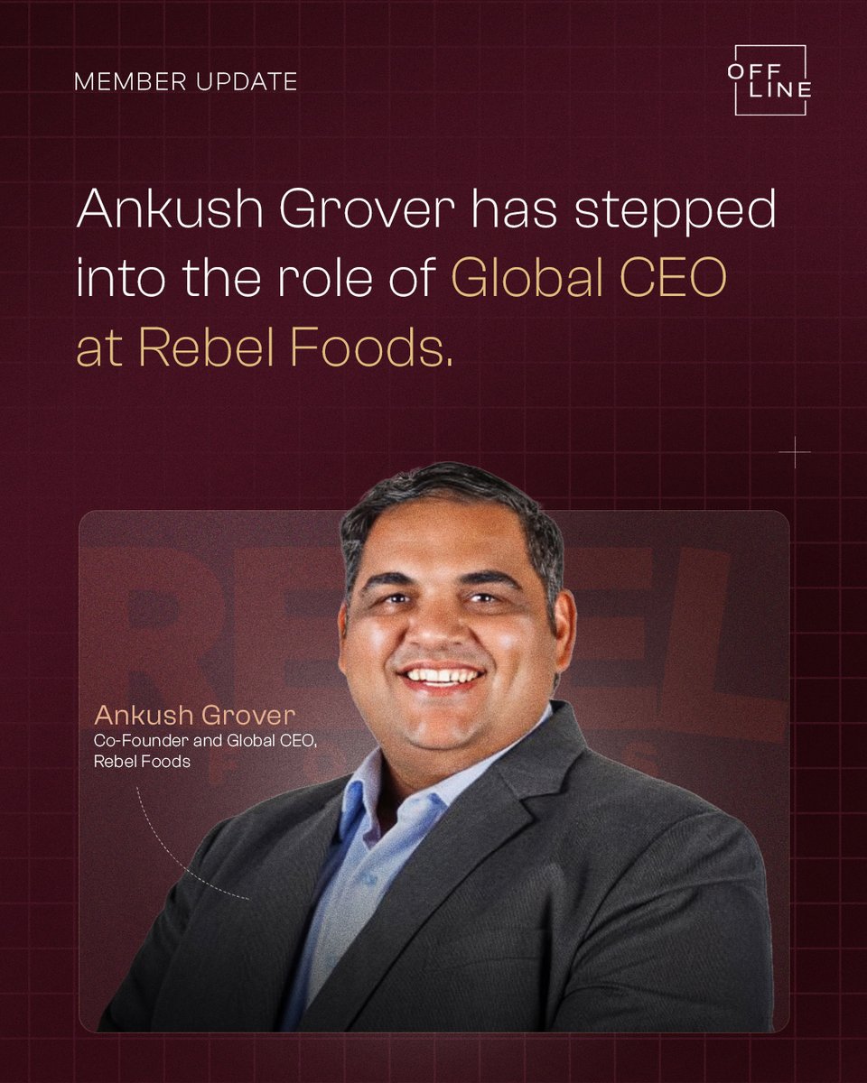 Offline (@offline_members) on Twitter photo Offline member update ⚡️
Ankush Grover (<a href="/ankushgr8/">Ankush Grover</a>) steps into the role of Global CEO at Rebel Foods.
From co-founder to global captain — well-earned! 🌏🔥 Offline member update ⚡️
Ankush Grover (<a href="/ankushgr8/">Ankush Grover</a>) steps into the role of Global CEO at Rebel Foods.
From co-founder to global captain — well-earned! 🌏🔥