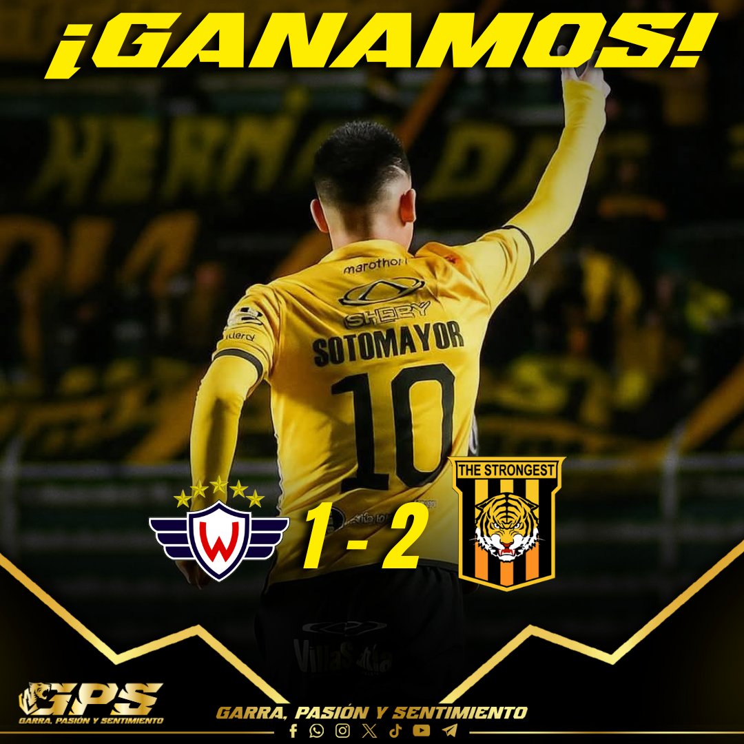 🟡⚫¡¡¡GANAMOS!!! ⚫🟡
#Wilstermann 1 - 2 #TheStrongest 
⚽ Arrascaita 
⚽ Sotomayor 

#GPS #VamosTigre #SoyDelTigre