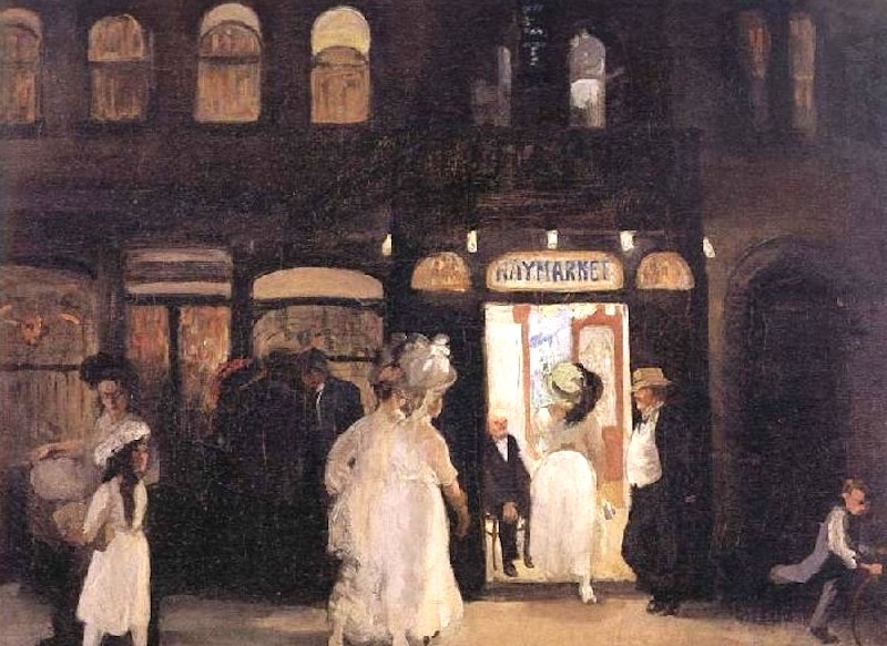The Haymarket, right off of Herald Square, was New York's version of the Moulin Rouge, a lively, brightly lit dance hall with debauchery for everyone. It was so renowned in its day that John Sloan captured one busy evening in a 1907 painting. #TheGildedAge bit.ly/4m9vAsJ