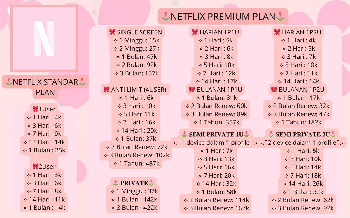 Netflix prem 💕
Harian, bulanan full garansi 💕
Fast reep⤵️
wa.me/6281325225964

Netflix YouTube Vidio Iqiyi HBO Amazon Canvas Capcut dll
Chat for pricelist 😉
#zonauang #zonajajan #zonauang