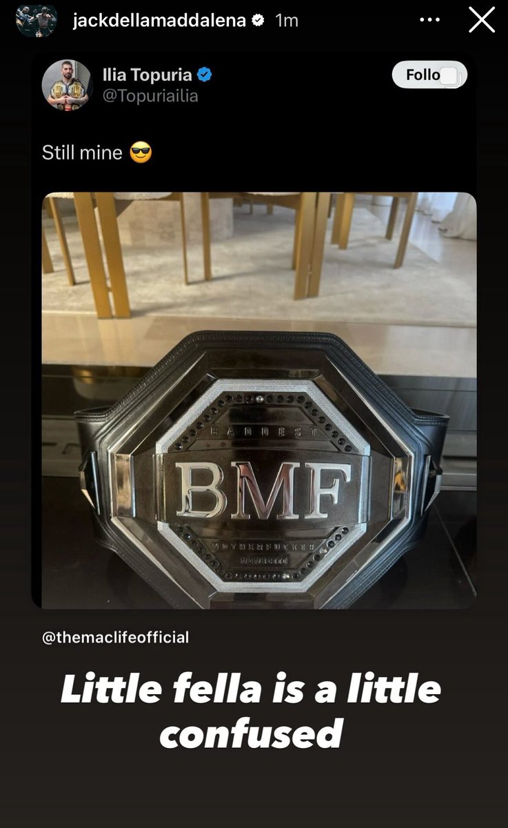 Bendaman2001's tweet image. Lineal UFC BMF champion and current UFC welterweight champion Jack Della Maddalena stakes his claim to the BMF championship after Ilia Topuria claims it belongs to him