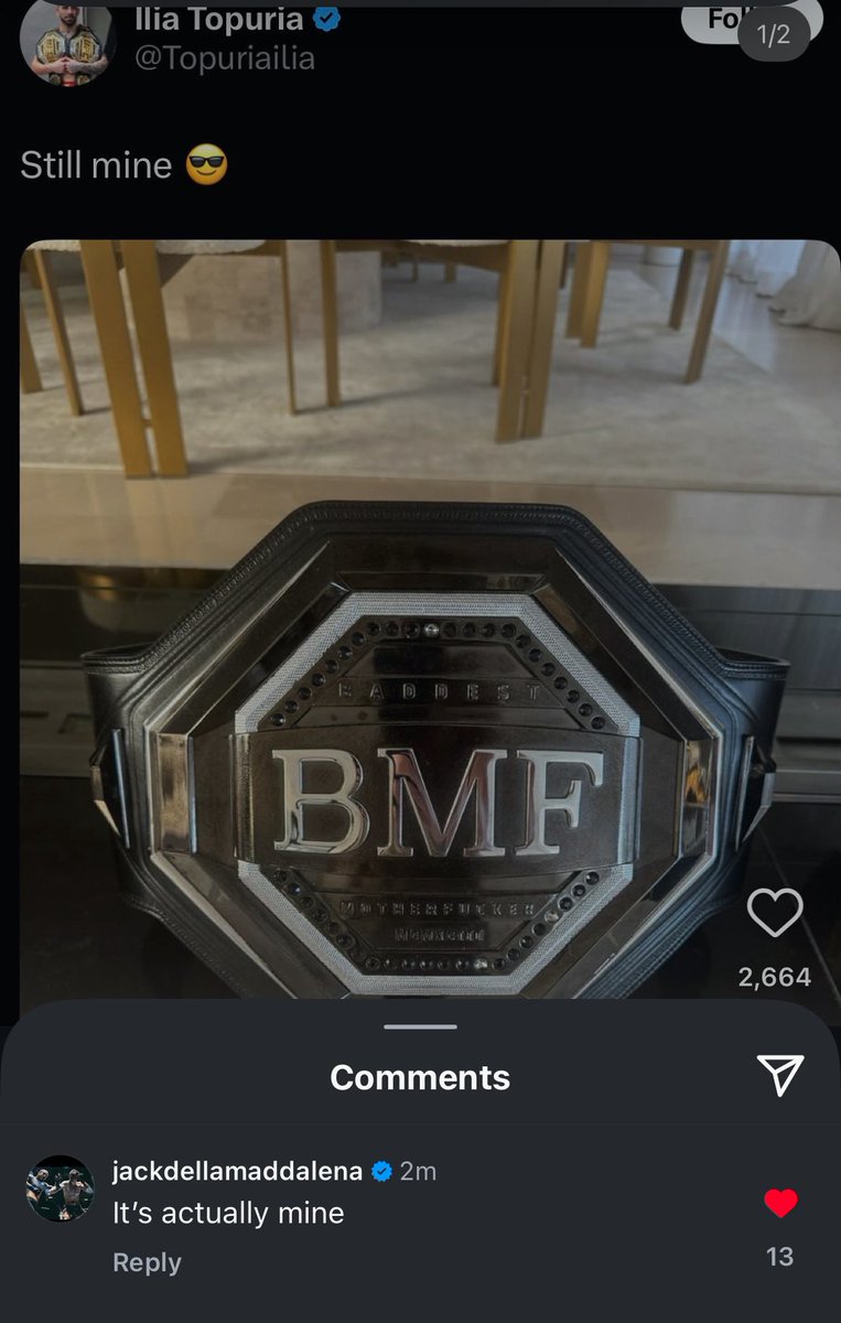 Bendaman2001's tweet image. Lineal UFC BMF champion and current UFC welterweight champion Jack Della Maddalena stakes his claim to the BMF championship after Ilia Topuria claims it belongs to him