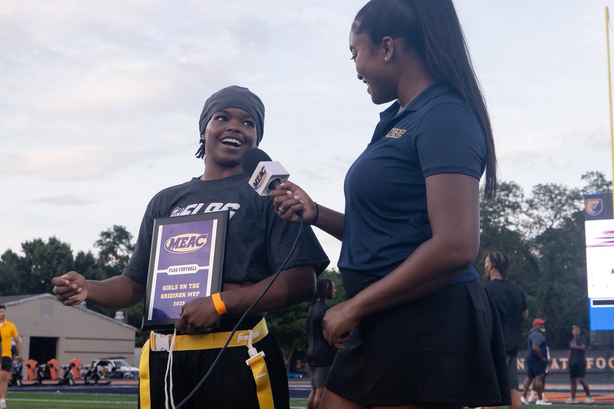 MEACSports's tweet photo. A day of confidence, competition, and community.
🏈 Girls on the Gridiron showed us the future is bright.
A special Congratulations to Zayla Guidry, this years clinic MVP!
#Flagfootball #HerTimeIsNow #MEACPride #GirlsontheGridIron #MEACFootball https://t.co/MpjQDSFiZ9